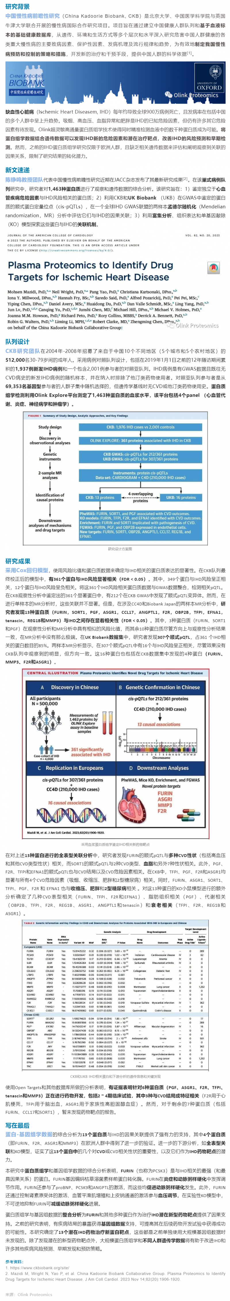 中国慢性病前瞻性研究 |Olink 蛋白质组助力发现缺血性心脏病新药靶